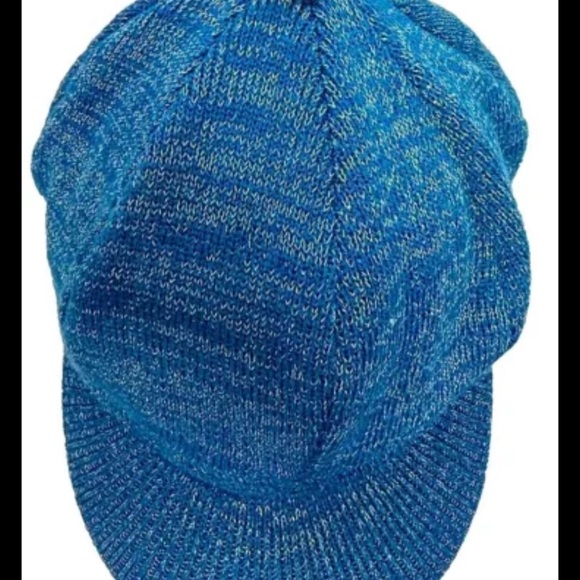 Women’s Shimmery Knit Winter Newsboy Cap Hat Blue Silver Lined Elastic Back - Picture 4 of 8
